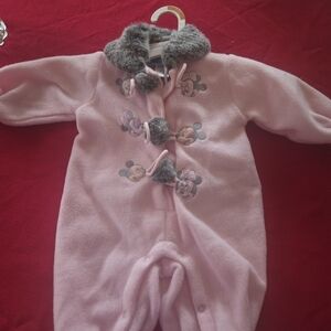 Pink Fleece Kids One Piece with Gray Accents
